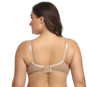 Detaillierte Rückansicht eines hautfarbenen Spitzen-Push-up-BHs für große Größen.