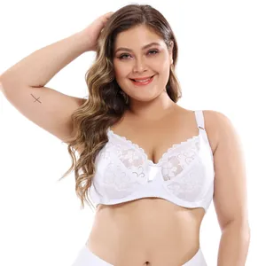 Elegant white floral lace detail on plus size high-waist lingerie set for women