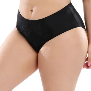 Detailed view of sexy black plus size high waist panties with floral lace for women