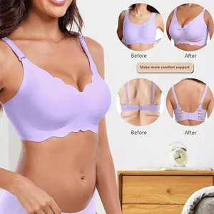 Seamless purple scalloped bra with push-up and back smoothing effect detail view