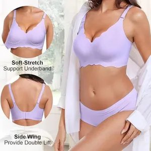 Lavender seamless bra set with scalloped edges and soft-stretch support underband.