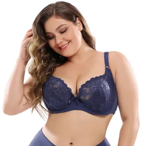 Women Plus Size Lace Bra Sexy Lingerie Thin DE Cup Full Coverage Underwear Large Size Breathable Bra For Full Figure Women