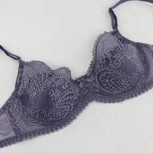 Élégant soutien-gorge sexy en dentelle violette ultra-fin style français avec armatures
