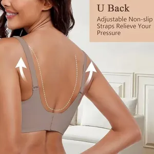 Back view of seamless non-wired bra with U-back design and adjustable straps