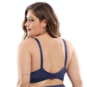Plus size dark blue bra featuring a supportive U-shaped back design for full figures.