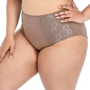 Vue rapprochée d'une culotte en dentelle de coton marron grande taille avec broderie élégante