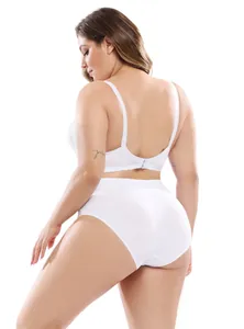 Detailed back view of a white plus size lace lingerie set with a high-waisted panty
