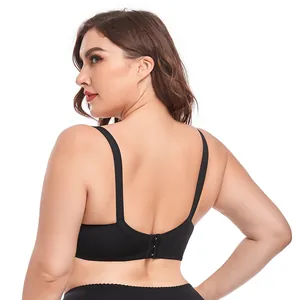 Back view detail of a black plus size ultra-thin cup bra showing strap and closure