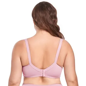 Detailed rear view of a pink full-coverage bra showing supportive U-back and wide straps