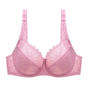 Vorderansicht Details eines rosa Spitzen-BHs mit atmungsaktivem Mesh und verstellbaren Trägern