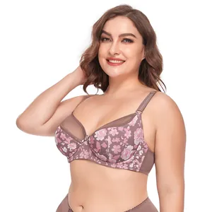 Close-up of elegant floral print bra with ultra-thin cups and delicate lace trim