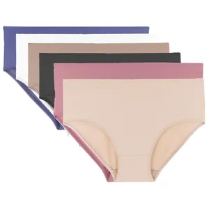 Set mit sechs farbenfrohen, nahtlosen Damenunterhosen mit hoher Taille in bequemen Übergrößen