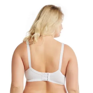 Vista posterior de un sujetador blanco de talla grande con tirantes ajustables