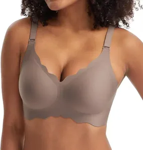Close-up of seamless wireless bra with scalloped edges for jelly soft support