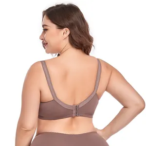 Back view of a plus size thin cup bra in mocha brown showing U-shaped back design.