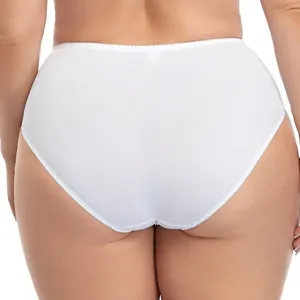 Vue arrière d'une culotte blanche confortable grande taille en dentelle fine.