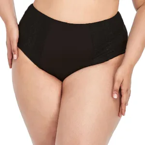 Vue détaillée de la culotte en dentelle noire grande taille pour femmes à taille haute