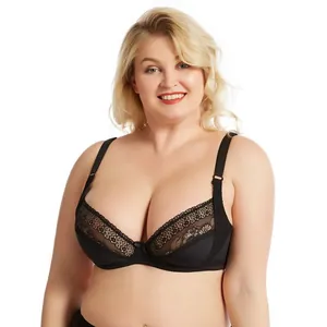 Sujetador de encaje de talla grande para mujer Sexy ultra delgado Minimizador Soporte lateral Cobertura total Lencería con aros para mujeres