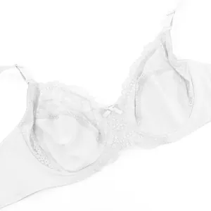 Elegant white lace wired bra for women in plus size with thin mold cups lingerie set
