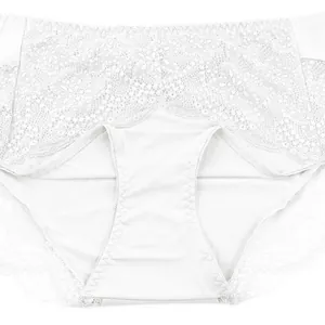 Elegant white lace trim panties for women featuring a comfortable high-waisted design.