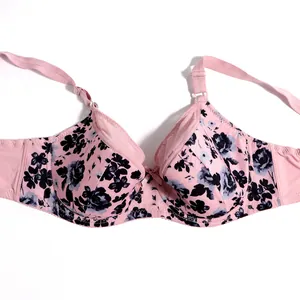 Close-up detail of the elegant pink floral print on this sexy ultra-thin cup bra for women