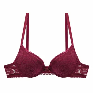 Damen Sexy Floral Bedruckter Spitzen BH Dünne Dreieckskörbchen Push Up Bralette Halbtransparenter Spitzenbesatz Schleife Dekor Lingerie Top