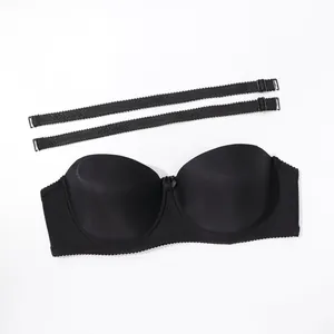 Seamless black strapless bra with detachable patterned straps for evening dresses