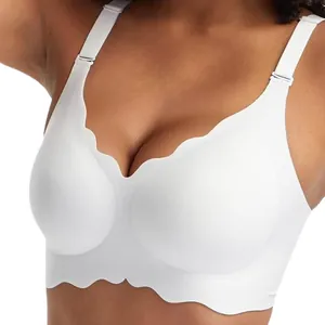 White seamless push-up bra with scallop trim and wireless soft support for large busts