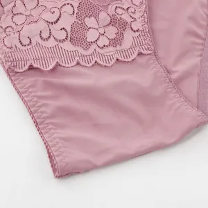 Detail shot of elegant rose pink lace and smooth fabric on plus size high waist panties