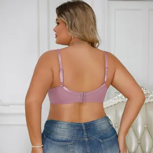 Detailed back view of a plus-size mauve bra with adjustable straps and hook closure