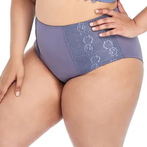 Élégante culotte femme grande taille avec dentelle florale en gris-violet, taille haute
