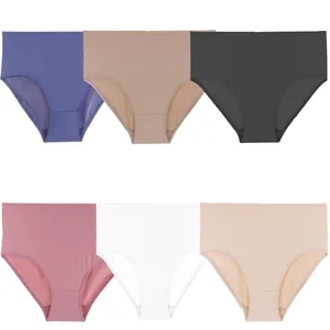 Lot de 6 culottes confortables en coton sans couture à taille haute pour femmes, grande taille
