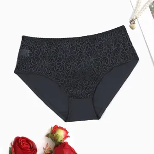 Detailed view showing the intricate floral lace of these sexy black plus size panties