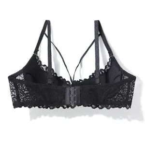 Soutien-gorge push-up en dentelle florale noire avec bretelles croisées réglables