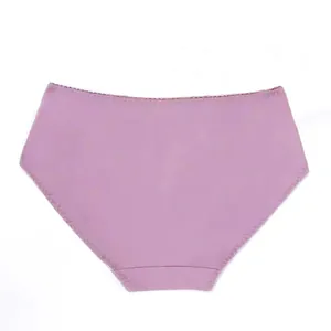Back view of comfortable mauve mid-waist plus size women's panties on white background