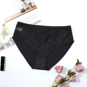 Detailed view of sexy black sheer lace panties with elegant floral embroidery design