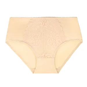 High-waisted plus size women's panties with elegant floral lace front panel
