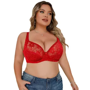 Sexy plus size red lace bra with underwire for women providing great push-up support