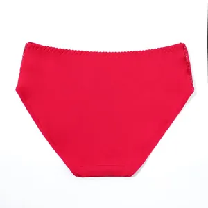 Back view detail of sexy red lace panties with delicate floral embroidery on sides