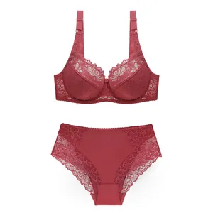Elegantes rotes Spitzenunterwäsche-Set mit Full-Cup-BH und passendem Slip