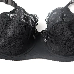 Close-up showing the intricate black floral lace pattern on a breathable full cup bra