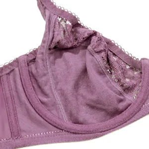 Premium plus-size ultra-thin purple lace bra with underwire support for daily wear