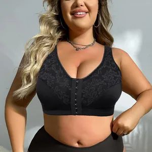Damen Übergröße BH Ohne Bügel Frontverschluss Spitze Stickerei Dünne Cup Volle Abdeckung Minimizer Lingerie Atmungsaktiv Halt