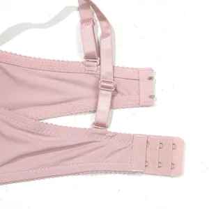Close-up detail of pink bra adjustable straps and hook-and-eye back closure for women