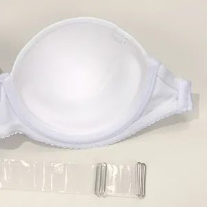 White backless half-cup bra set featuring transparent invisible straps for wedding dress