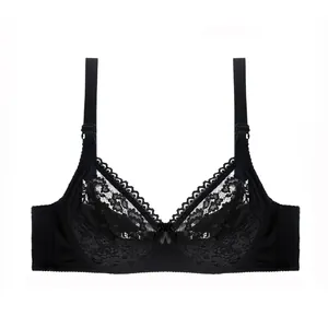 Elegant black lace full cup bra with breathable thin fabric and adjustable straps