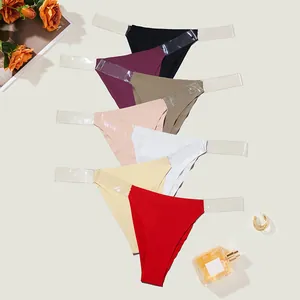 Women Sexy Seamless Thong Low Rise Invisible Clear Straps Nylon Cotton Crotch Panties Sport T-Back Briefs Evening Dress Underwear