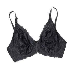 Sexy black lace plus size bra with ultra-thin cups and adjustable straps