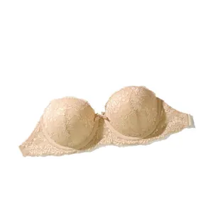 Elegante beige kanten bh met halve cups, perfect voor trouwjurken en avondjurken