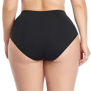 Vue arrière de culottes noires taille haute sans couture de qualité en grande taille.